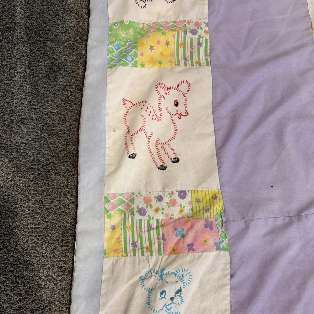 Vintage Handmade Embroidered‎ Baby Quilt